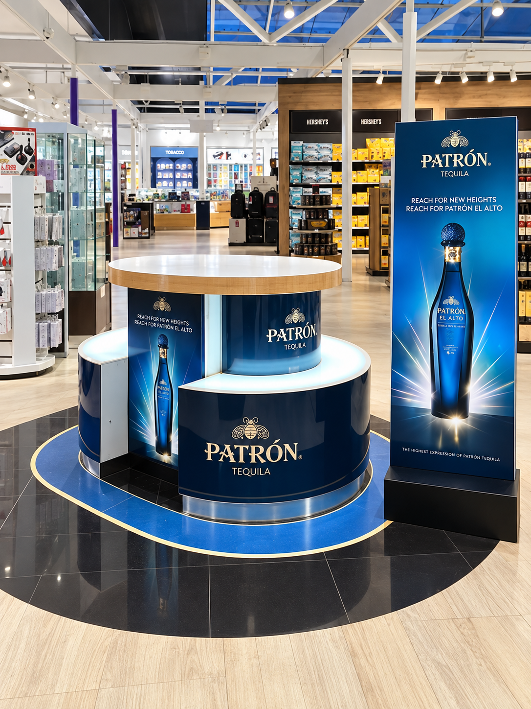 Isla y exhibidor Patrón Tequila