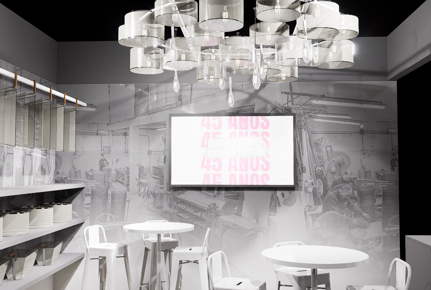 Render 3D interior del stand
